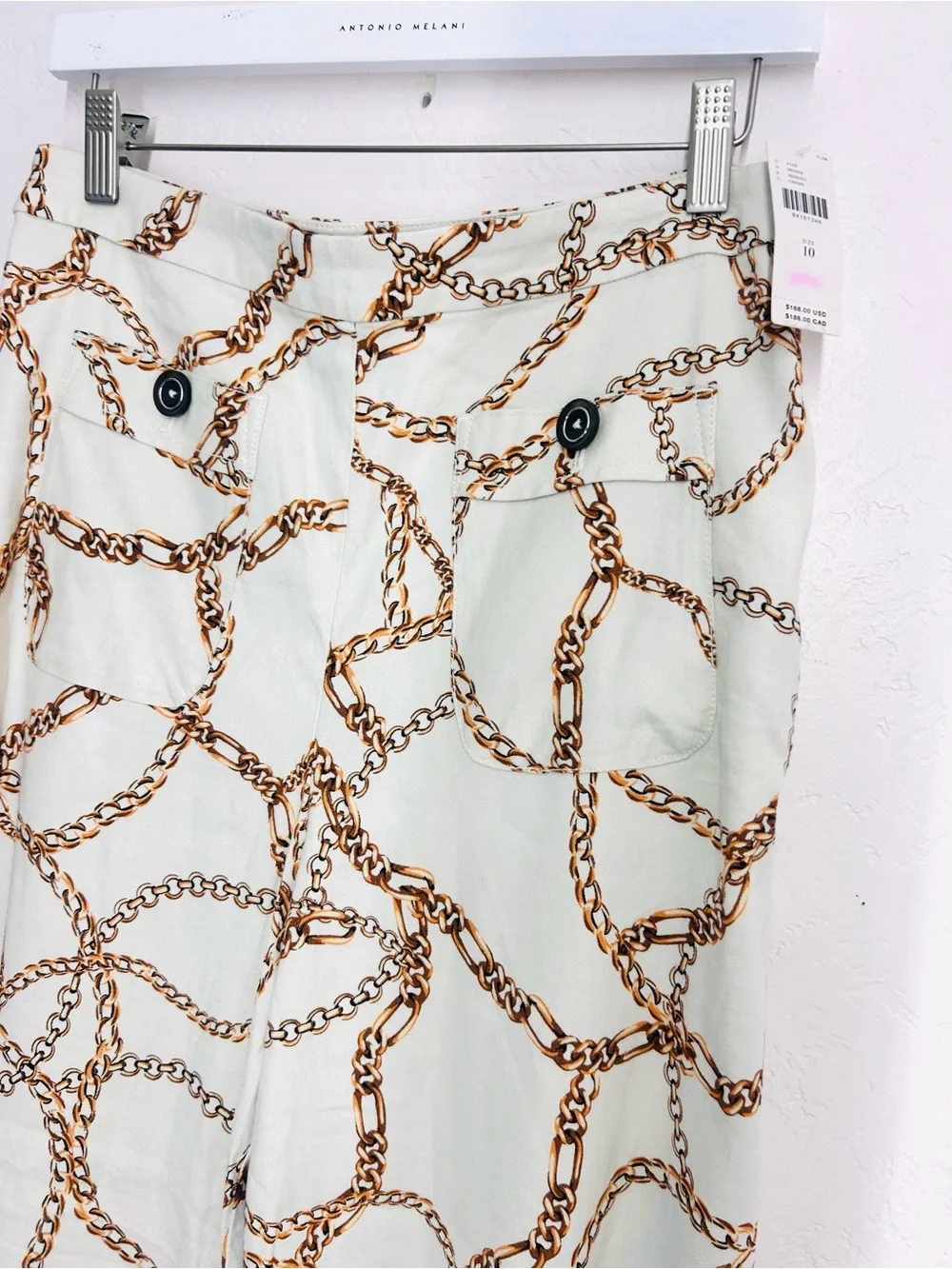 Maeve Linen Blend High-Waist Wide-Leg Chain Print Palazzo Pants 10 Cream NWT - Picture 3 of 13